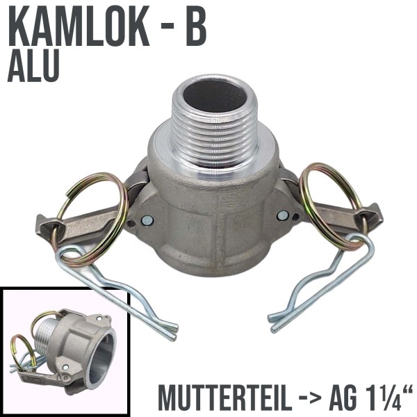 Kamlock Typ B (ALU) Mutterteil mit Außengewinde (AG) 1 1/4" Zoll DN32 - 17 bar