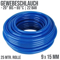 9 x 15 mm PVC Druckluftschlauch Gewebe Universal Wasser Luft Schlauch blau - 25 m