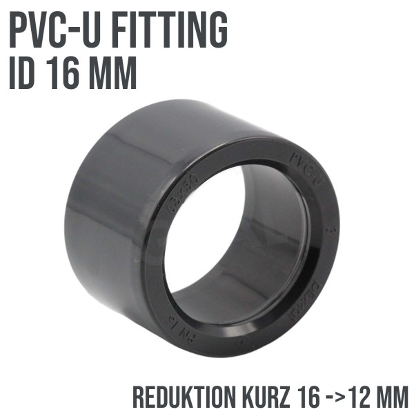 16 x 12 mm PVC Klebe Fitting Reduktion kurz Verbinder Muffe