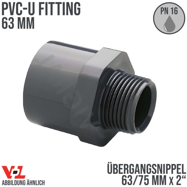 63 mm VDL PVC Klebe Fitting Übergangsnippel Achtkant 63/75 mm x 2" - PN 16 bar