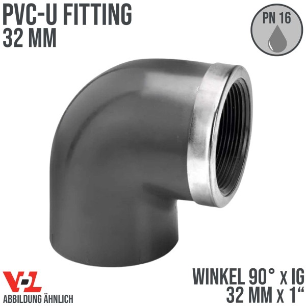 32 mm VDL PVC Klebe Fitting Winkel 90° Innengewinde IG 32 mm x 1" - PN 16 bar