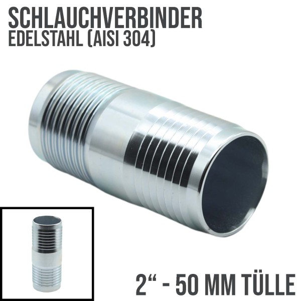 50 mm 2" Edelstahl AISI 304 Schlauch Verbinder Kupplung Tülle Stutzen massiv PN 10 bar