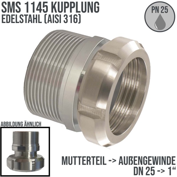 DN 25 SMS Kupplung 1145 Mutterteil MT ÜWM Außengewinde BSPP 1" Zoll - PN 25 bar