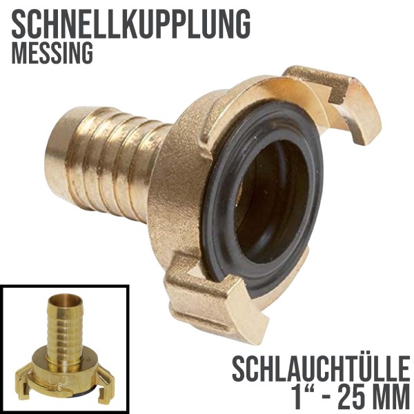 1" 25 mm Messing Schlauch Schnell Kupplung Tülle GEKA kompatibel