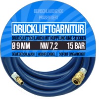 9mm Druckluft Pressluft Luft Kompressor Garnitur Schlauch PVC BUNA blau 15 bar