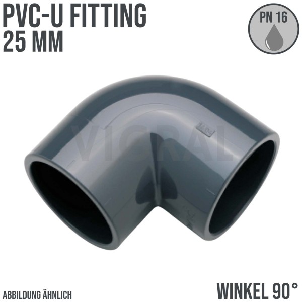25 mm PVC Klebe Fitting Winkel 90° Muffe Verbinder - PN 16 bar