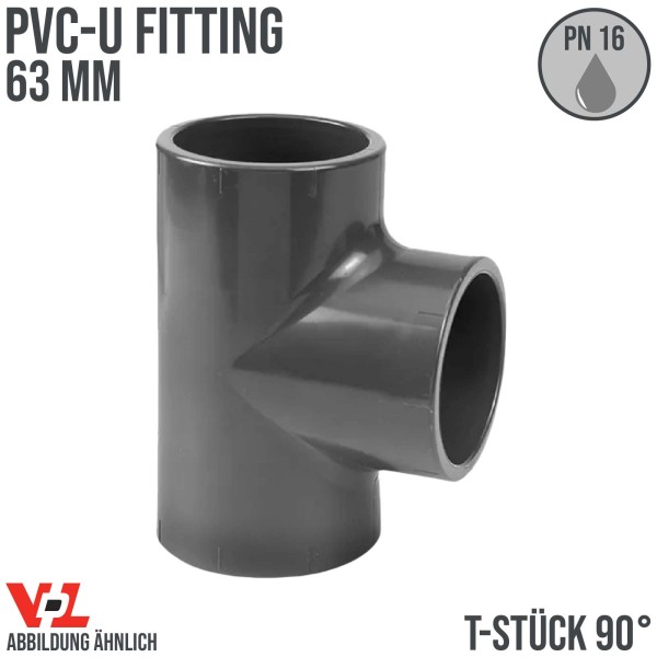 63 mm VDL PVC Klebe Fitting T-Stück 90° Muffe Verbinder - PN 16 bar