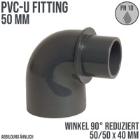 50 mm PVC Klebe Fitting Winkel 90° reduziert 50x50/40 mm