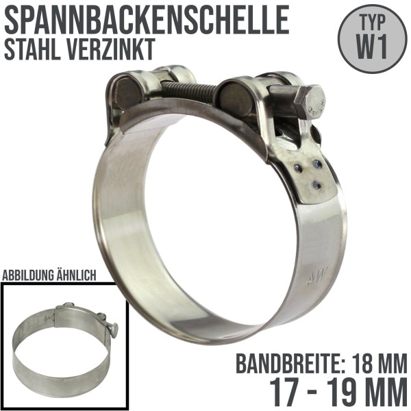 17 x 19 mm Gelenkbolzen (GBS) Spannbacken Panzer Schelle Stahl verzinkt Typ W1 - Bandbr.: 18 mm