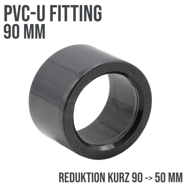 90 x 50 mm PVC Klebe Fitting Reduktion kurz Muffe Verbinder