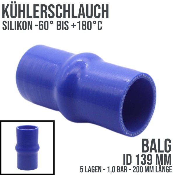 139 mm ID Kühlerschlauch Balg Wulst Verbinder Silikon LLK Ladeluft Kühlmittel Schlauch blau PN 1 bar