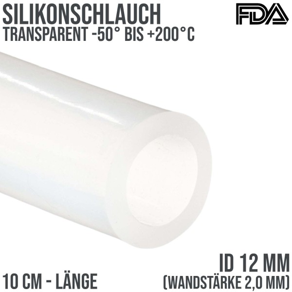 12 x 16 mm Silikon Silicon Milch Schlauch transparent lebensmittelecht FDA 0,28 bar - 10 cm