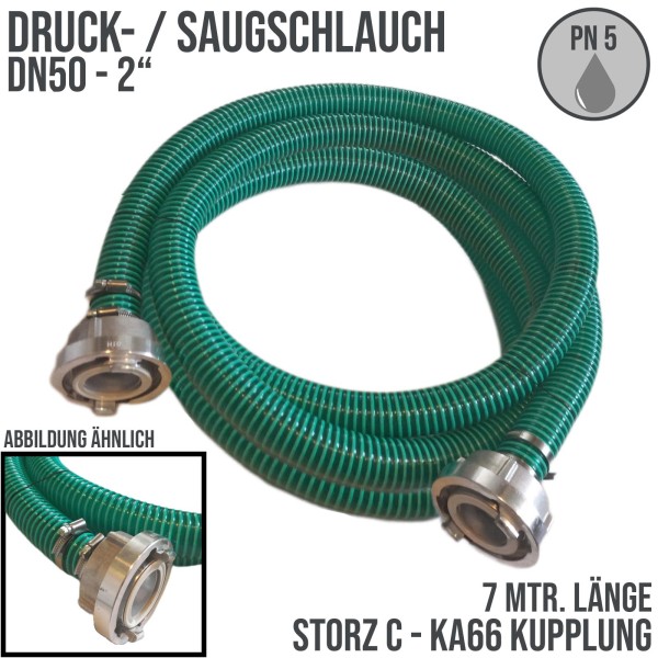 STORZ C DN52 KA66 - 50 mm 2" PVC Saug Ansaug Pumpen Spiral Schlauch PN 5 bar grün - 7 m Rolle
