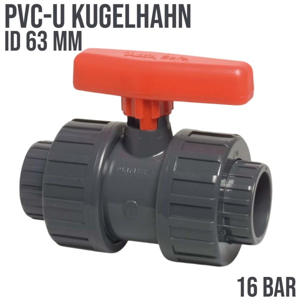 63 mm PVC Kugelhahn Absperrhahn Ventil Klebemuffe Fitting PN16 - rot