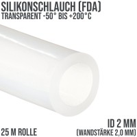 2 x 4 mm Silikonschlauch Silicon Milch Schlauch transparent lebensmittelecht FDA - 25m Rolle