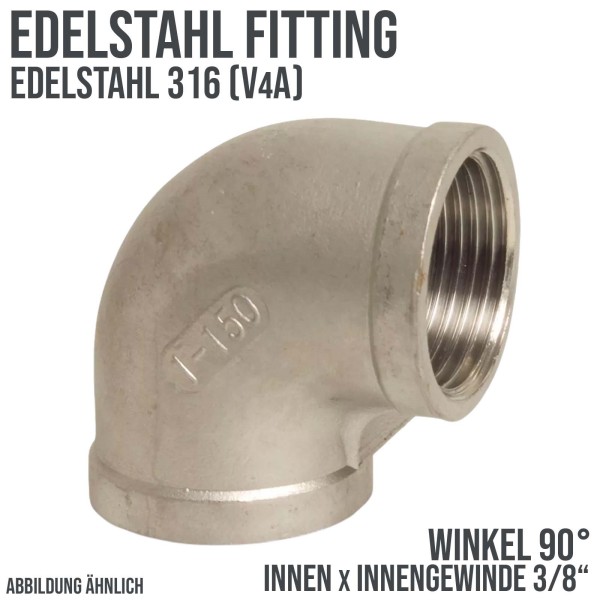 3/8" Edelstahl Fitting V4A AISI 316 Winkel 90° Innengewinde IG - PN 16 bar