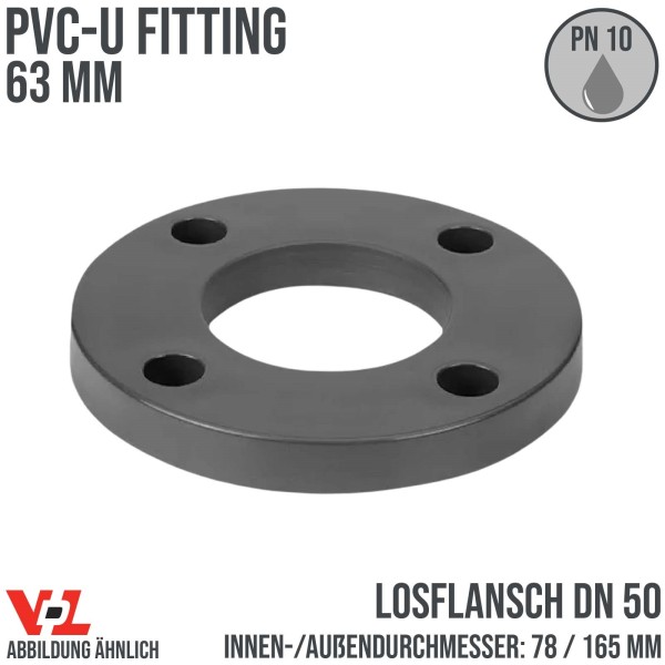 63 mm VDL PVC Klebe Fitting Los Flansch DN 50 - ID 78 mm / AD 165 mm - PN 10 bar