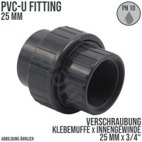 25 mm PVC Klebe Fitting Verschraubung 25 mm x 3/4" Verbinder Muffe