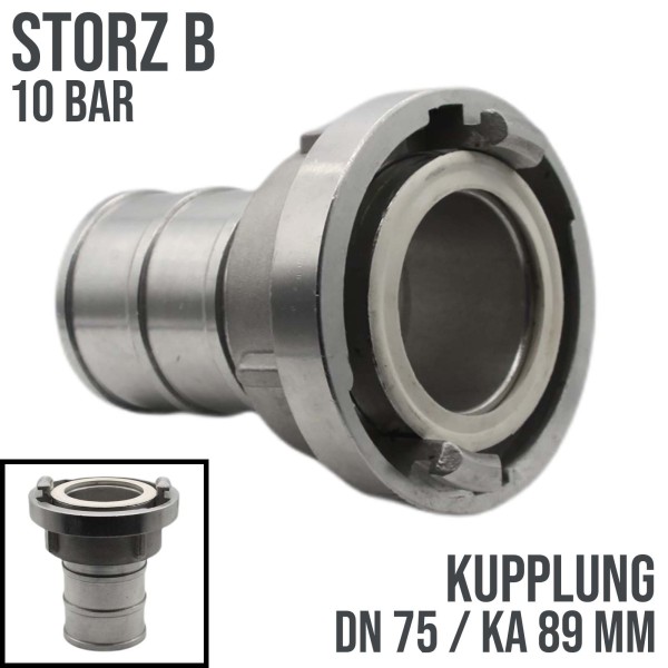 STORZ B DN75 KA89 V4A Saug Kupplung -> Stutzen Tülle DN75 KA89 Bau Feuerwehr Schlauch PN 25 bar FKM