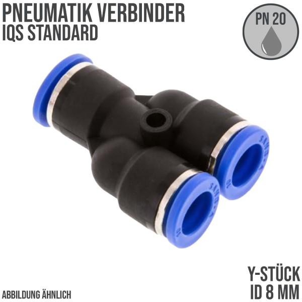 8 mm Pneumatik Schnell Steck Verbinder IQS Y-Stück blau/schwarz PA PU Schlauch - PN 20 bar