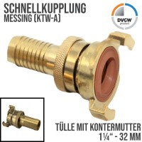 1 1/4" 32 mm Schlauch Schnell Kupplung Tülle mit Kontermutter KTW-A (GEKA kompatibel)