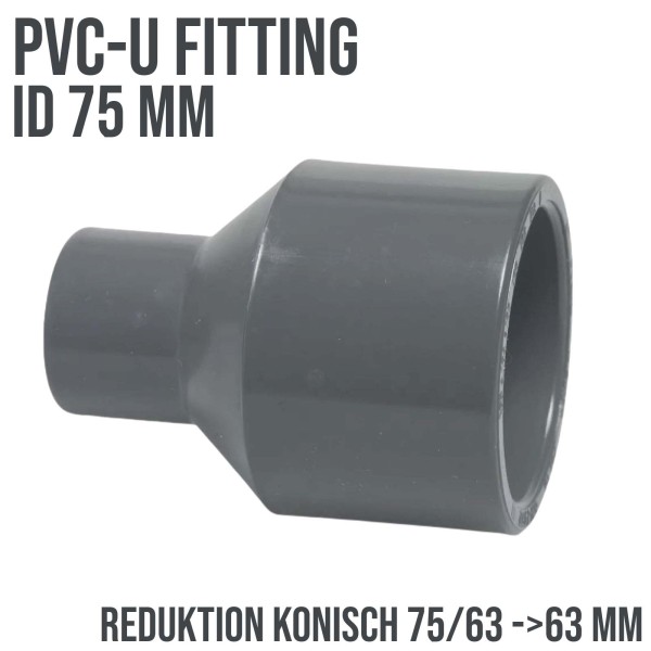 75 x 63 x 63 mm PVC Klebe Fitting Reduktion konisch Muffe Verbinder