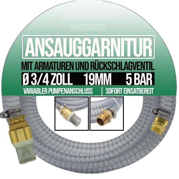 19mm 3/4" Zoll Ansaug Saug Schlauch Pumpen vario Anschluss TRANSPARENT (1 - 25m)