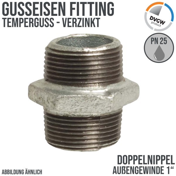 1" Gusseisen Temperguss Fitting Doppelnippel Außengewinde AG DVGW PN 25 bar