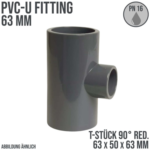 63 mm PVC Klebe Fitting T-Stück 90° reduziert 63x50x63mm Muffe Verbinder