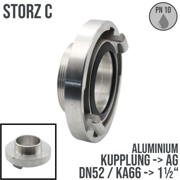 STORZ C DN52 KA66 Kupplung Außengewinde AG 1 1/2" Saug Bau Feuerwehr Schlauch PN 10 bar