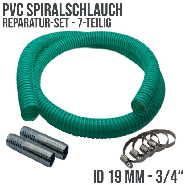 Reparatur Set PVC Spiralschlauch grün Verlängerung 19 mm (3/4") - 7-teilig
