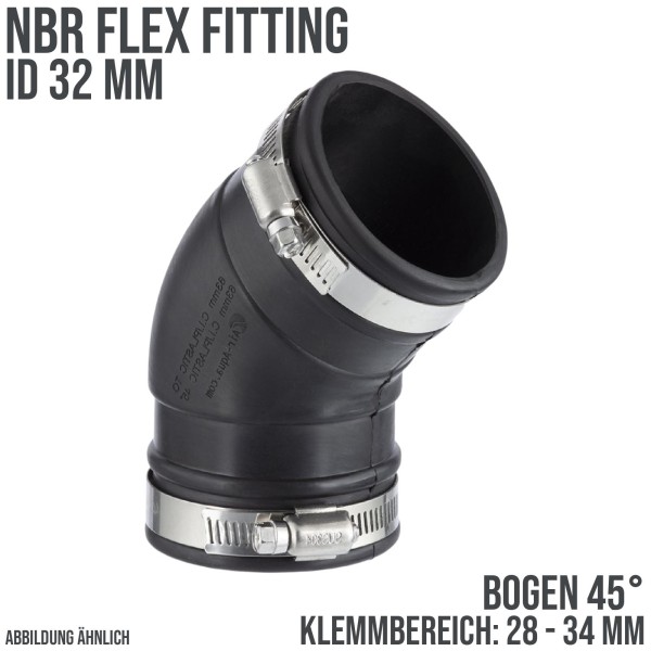 32 mm NBR Flex Fitting Bogen 45° Verbinder Reparatur (Klemmbereich 28 - 34 mm)