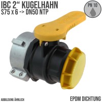 IBC S75 x 6 -> DN50 NPT Kugel Hahn gelb Auslass Fass Ventil Container Tank Zubehör EPDM-Dichtung