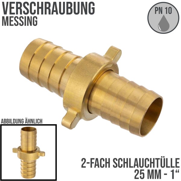 25 mm Schlauch Verschraubung Flachdichtung Anschluß Tülle Messing Fittings - PN 10 bar