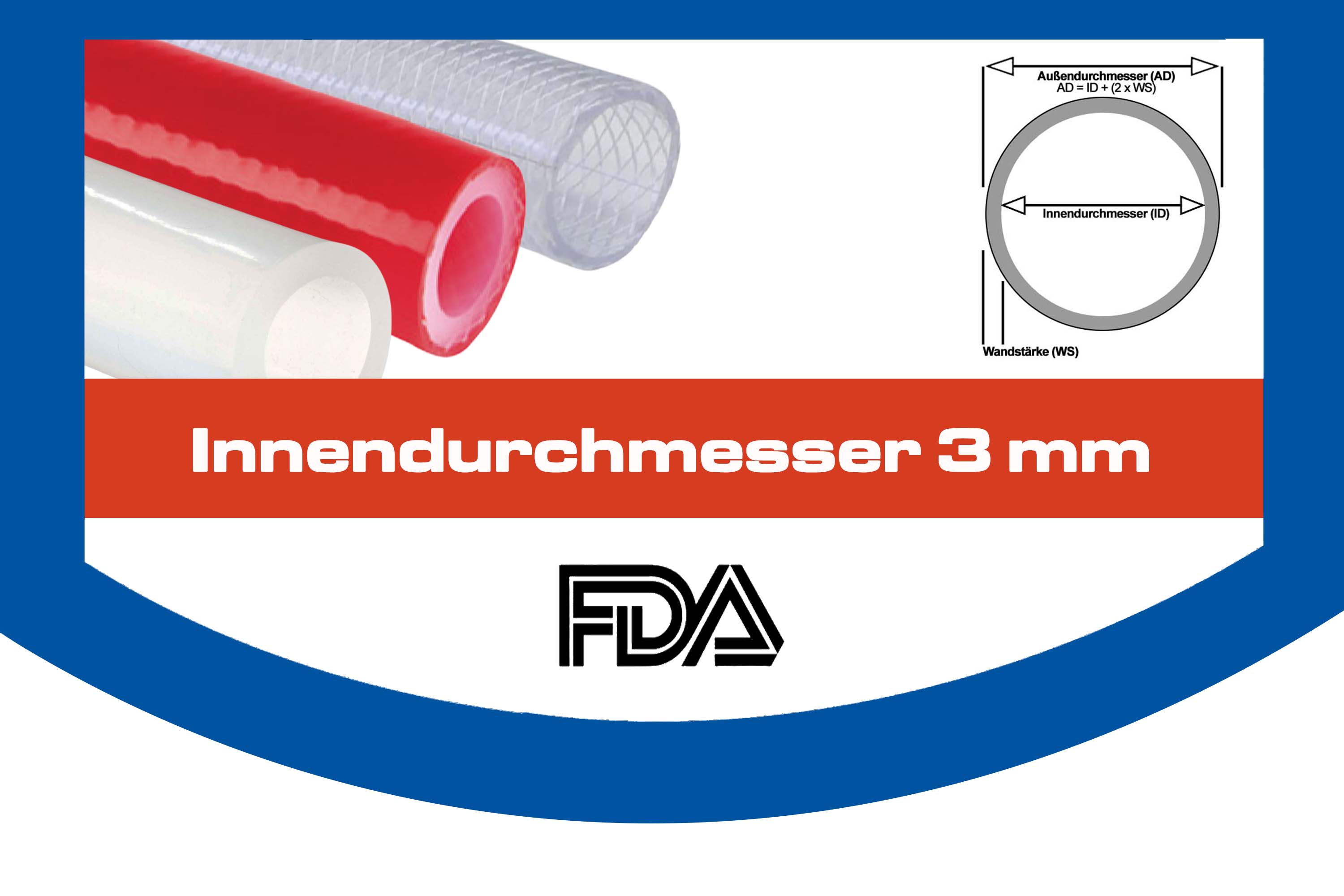Silikonschlauch FDA Lebensmittelecht. Top Qualität mit Innendurchmesser 3 mm