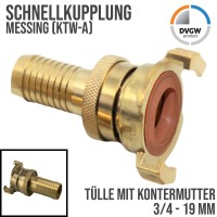 3/4" 19 mm Schlauch Schnell Kupplung Tülle mit Kontermutter KTW-A (GEKA kompatibel)