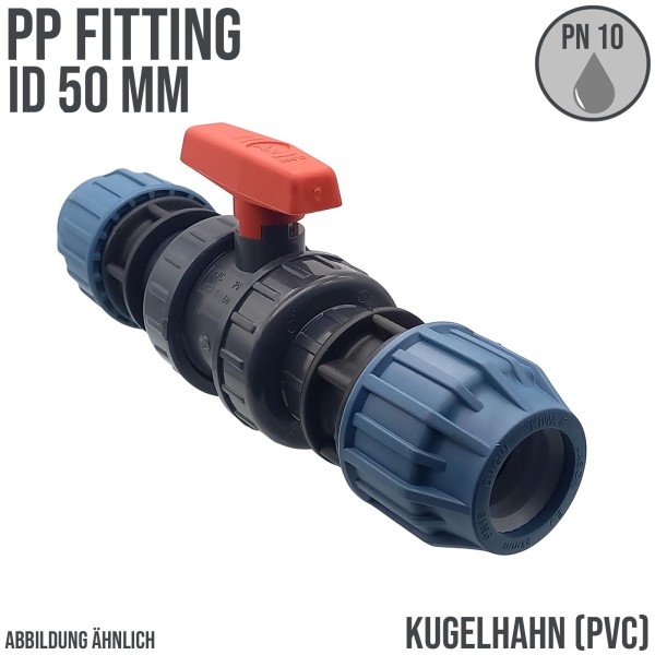 50 mm PE PP Fitting Klemm Verbinder Verschraubung Kugelhahn (rot) mit 2-fach Muffe