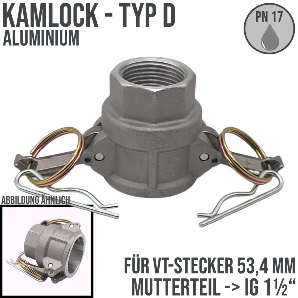 Kamlock Typ D - Mutterteil Aluminium ALU mit Innengewinde (IG) für Stecker 53,4 mm - 1 1/2" Zoll DN3