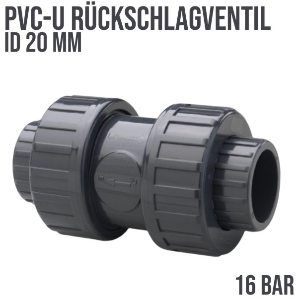 20 mm PVC Rückschlagventil Feder/Kugel Klebemuffe PN16 - grau