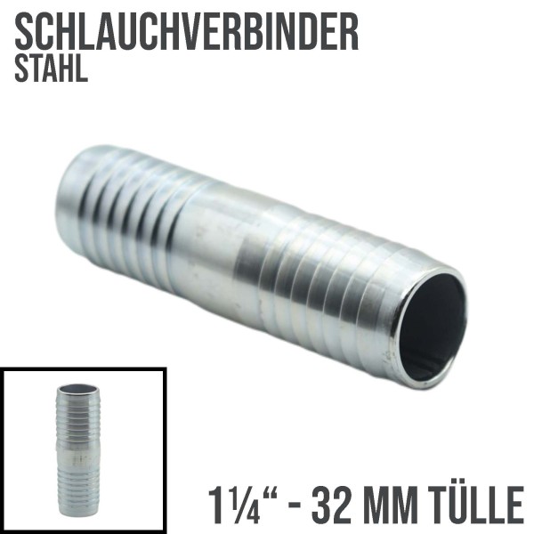 32 mm 1 1/4" Stahl Schlauch Verbinder Kupplung Tülle Stutzen massiv PN 10 bar