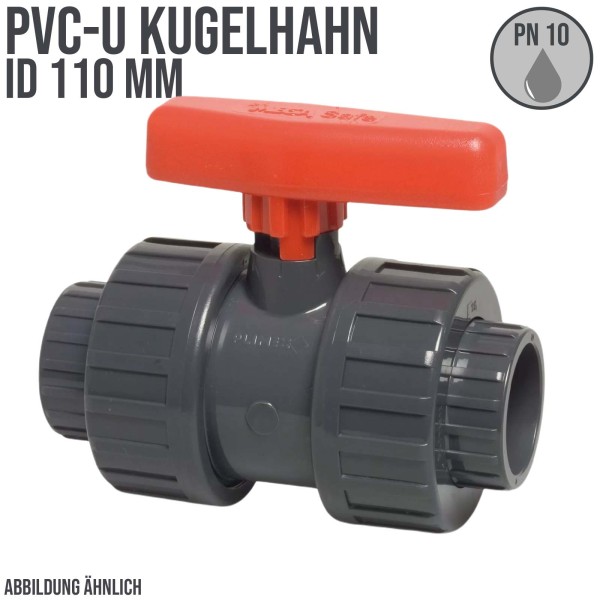 110 mm PVC Kugel Absperr Hahn Ventil beidseitige Klebemuffe Fitting PN 10 bar - roter Griff