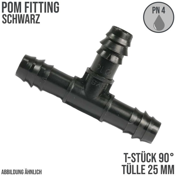 25 mm POM T-Stück 90° Schlauch Verbinder Stutzen Tülle Kupplung Tropf Fitting schwarz PN 4 bar