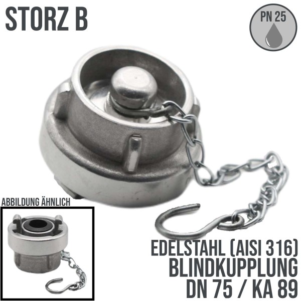 STORZ B DN75 KA89 V4A Blindkupplung mit Kette Saug Bau Feuerwehr Schlauch PN 25 bar FKM Viton Dichtu