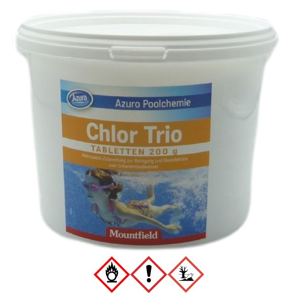 Azuro Pool Chlor Tabletten Tabs Desinfektion Trio Multifunktion (200g) - 3kg