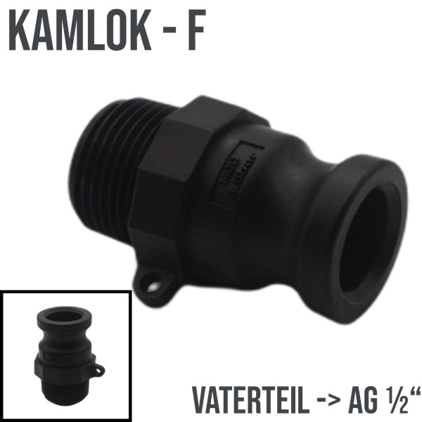 Kamlok Typ F (PP) Vaterteil -> AG 1/2" DN13 DN16