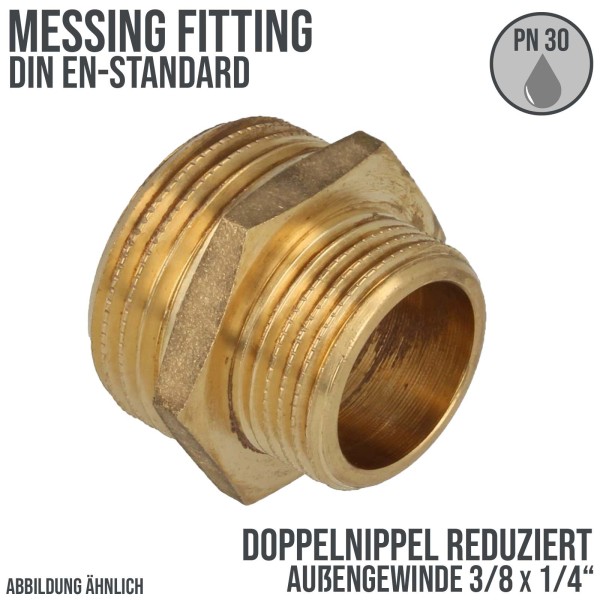 3/8 "x 1/4" Doppel Nippel Reduktion Aussen x Aussengewinde AG Messing Fittings PN 30 bar