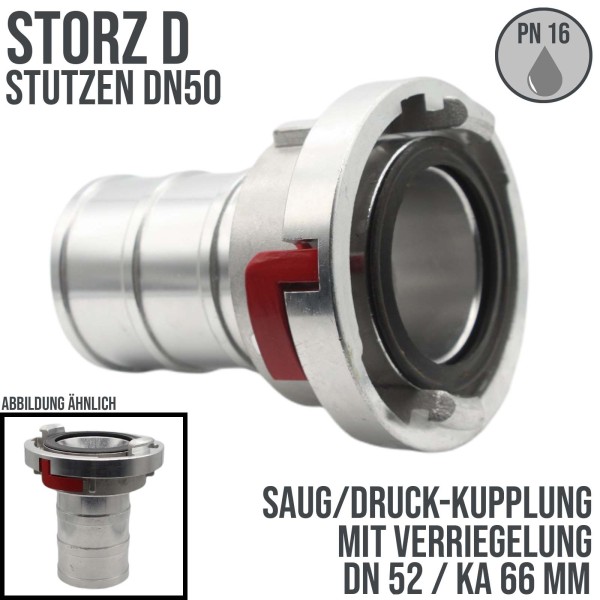 STORZ C DN52 Saug Kupplung -> Stutzen DN52 mit Verriegelung Bau Feuerwehr Schlauch PN 16 bar