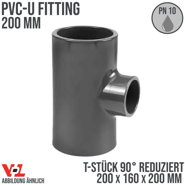 200 x 160 x 200 mm VDL PVC Klebe Fitting T-Stück 90° Winkel reduziert Muffe Verbinder - PN 10 bar