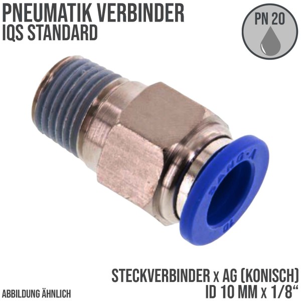 10 mm x 1/8" Pneumatik Schnell Steck Verbinder IQS Außengewinde konisch - PN 20 bar