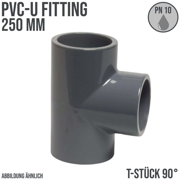 250 mm PVC Klebe Fitting T-Stück 90° Winkel Muffe Verbinder - PN 10 bar